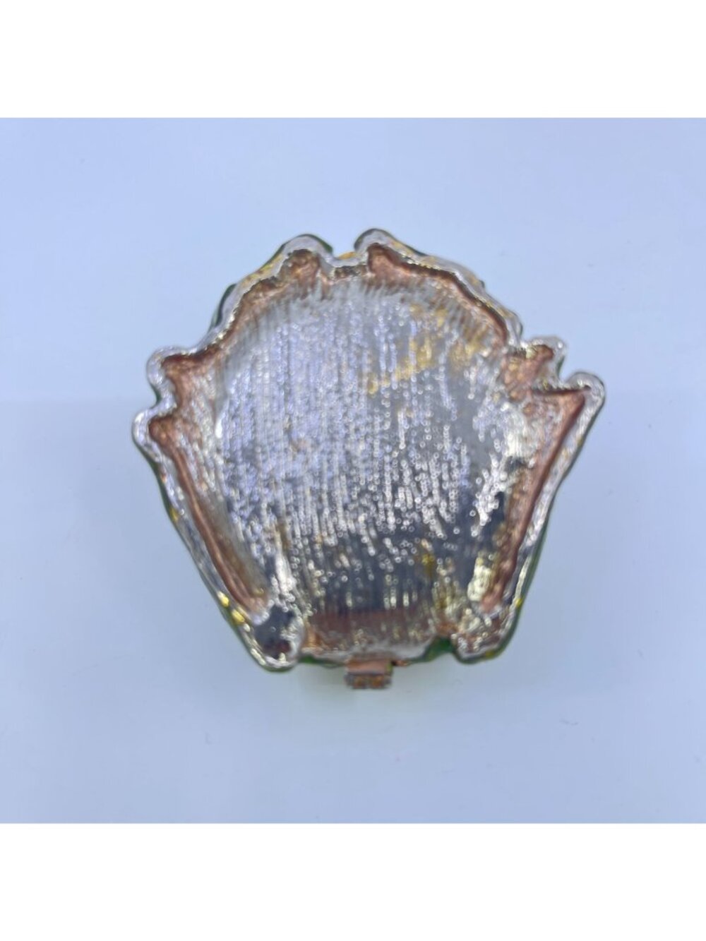 vintage enamel frog trinket box with hinged lid green & orange detailing - Picture 9 of 12